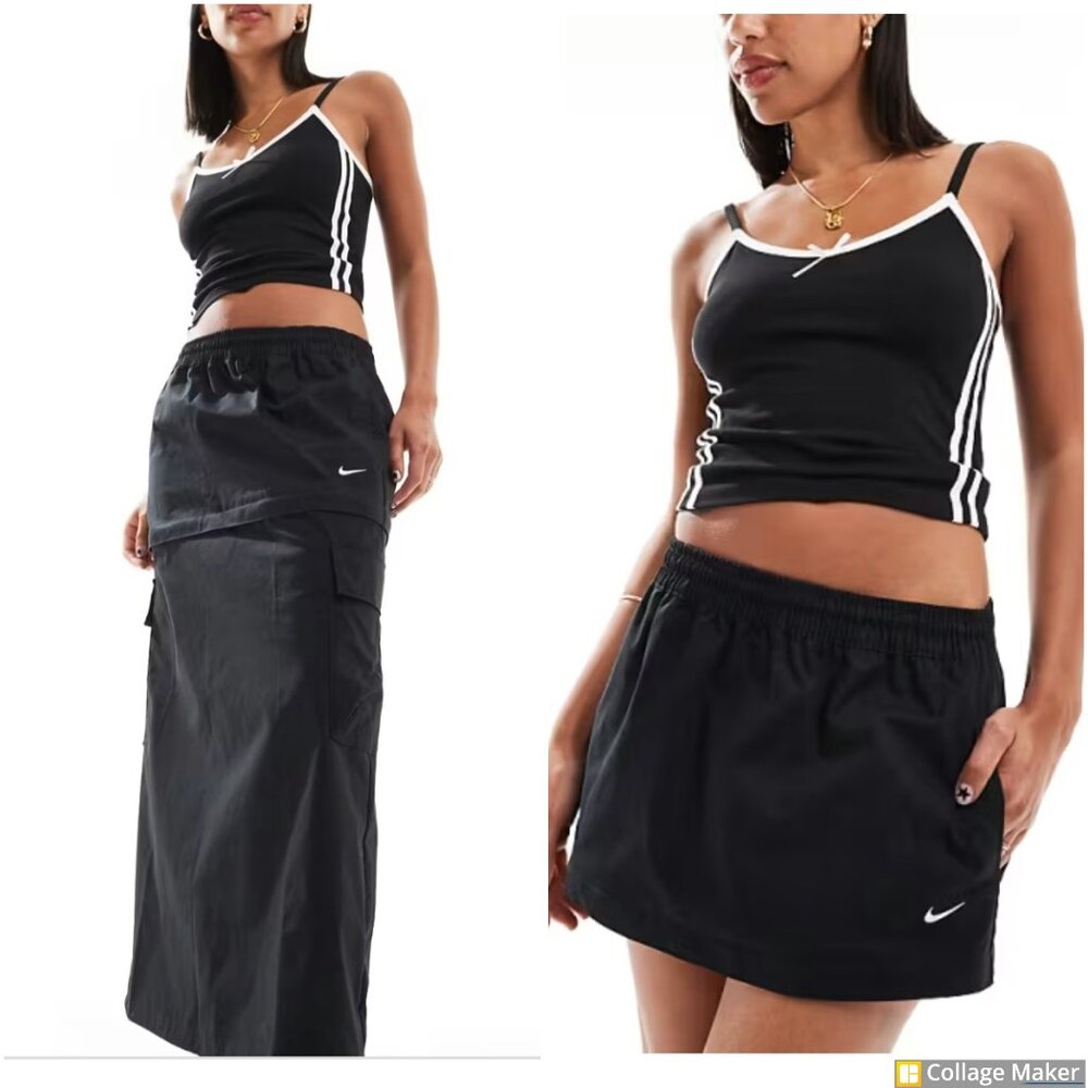 Nike 2 n 1 Maxi and Mini Skirt with zip Detail in Black. SZ XL. Cotton Mix